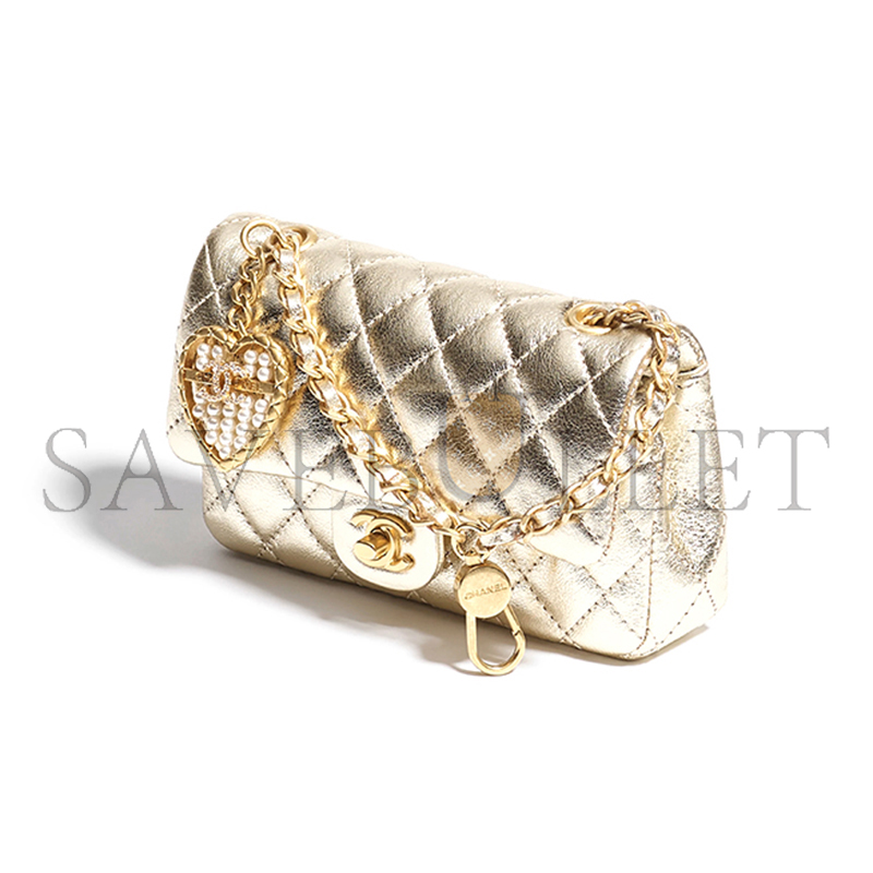 CHANEL CLASSIC MINI BAG WITH HOOK METALLIC CALFSKIN GOLD METAL AP4760 (12.5*8*5cm)